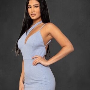 Blue Shimmer Mini Cocktail Dress Large NWT